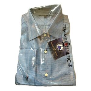 Tommy Hilfiger XL Blue and White Dotted Collared Button Down French Cuff Shirt